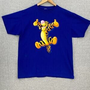 The Disney Store Shirt Womens XL Blue Tigger Tee Short Sleeve Bouncing USA